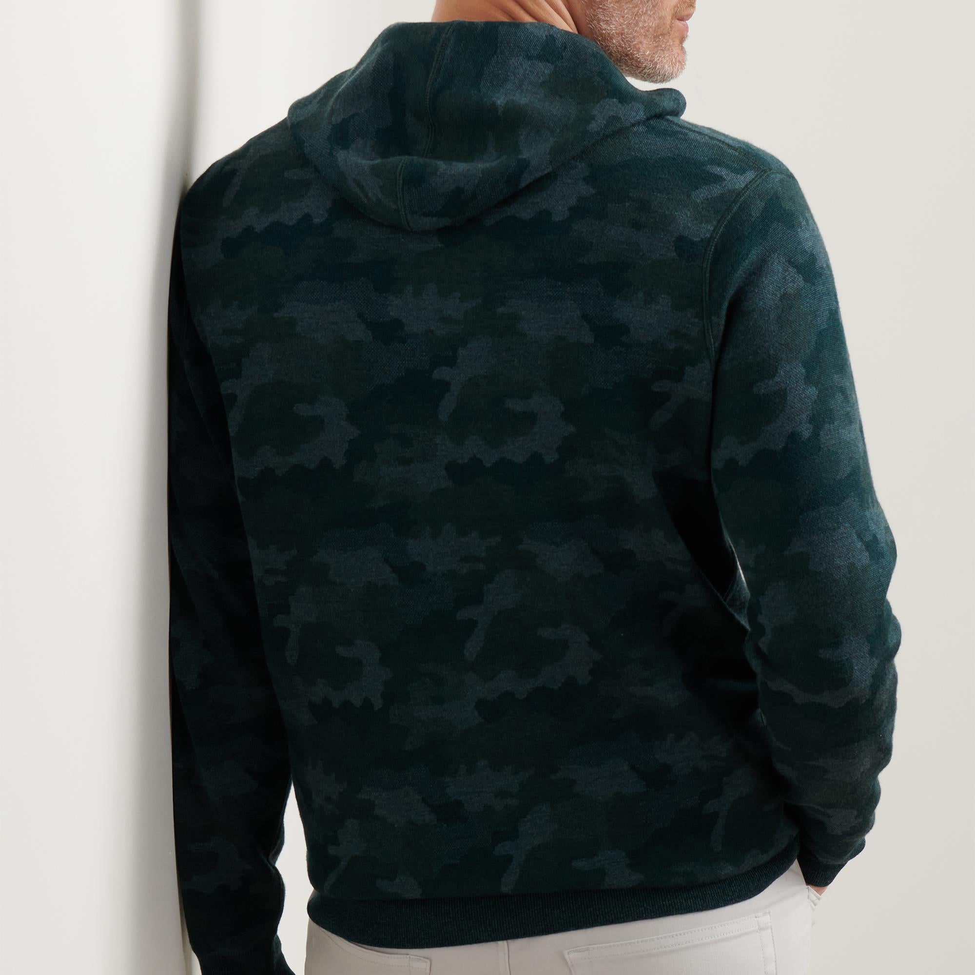 Peter Millar Reversible Camo Popover Mens Hoodie Deep Verdant